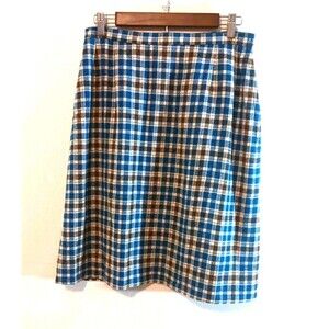 Vtg Pendleton 100% Pure Virgin Wool Skirt. Classic Blue Brown Cream Plaid